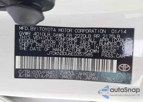 2014 Toyota Prius Two из США, поврежденный, VIN JTDKN3DUXE0373949